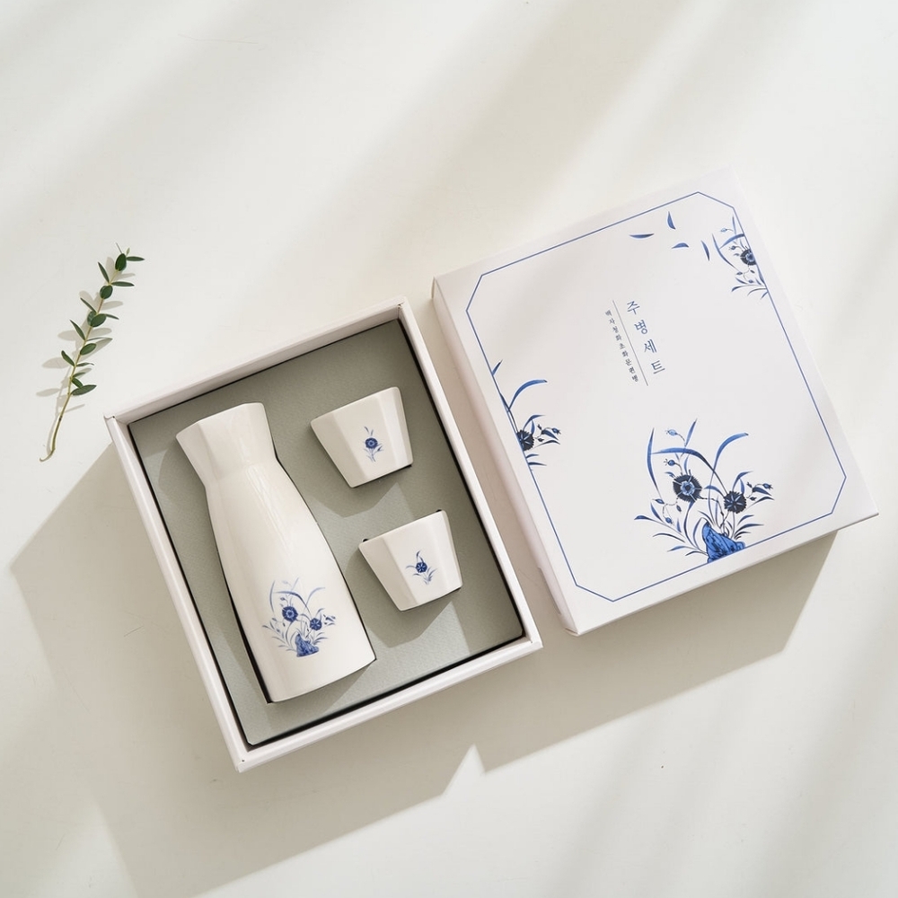 [MU:DS] Korean Traditional Drawing Ver. Sake Set Bottle Cup Hexagon-shaped